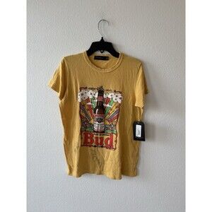 Junk Food Clothing Bud King Of Beers Distressed T-Shirt Yellow Size Ladies M NWT